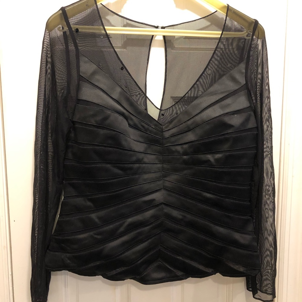 Xscape Black Mesh V-Neck Blouse
